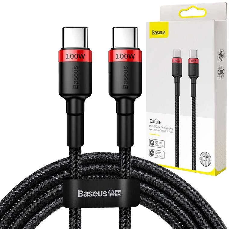 Baseus Cafule PD2.0 100W blykstė įkrovimo USB-C kabelis 20V 5A 2m - Raudonas / Juodas