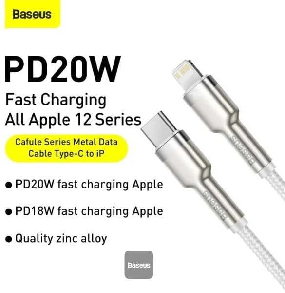 Baseus Cafule USB-C į Lightning kabelis PD 20W 2m - Baltas