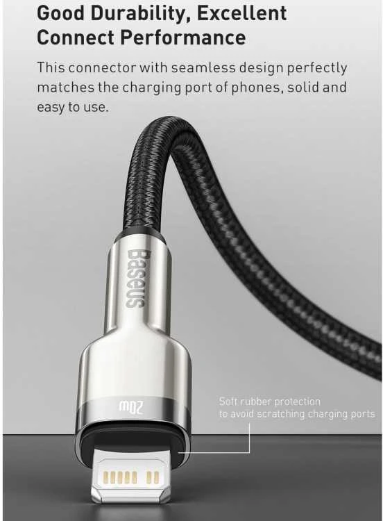 Baseus Cafule Metalinis duomenų kabelis USB Type C/ Lightning - 20W Maitinimas 0.25m, Juodas (Juodas)