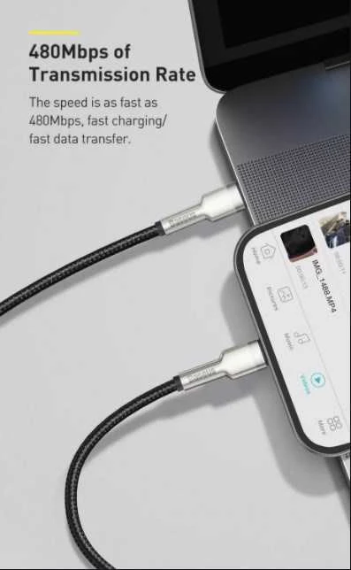 Baseus Cafule Metalinis duomenų kabelis USB Type C/ Lightning - 20W Maitinimas 0.25m, Juodas (Juodas)