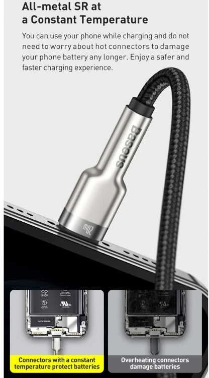 Baseus Cafule USB-C į Lightning kabelis PD 20W 2m - Baltas