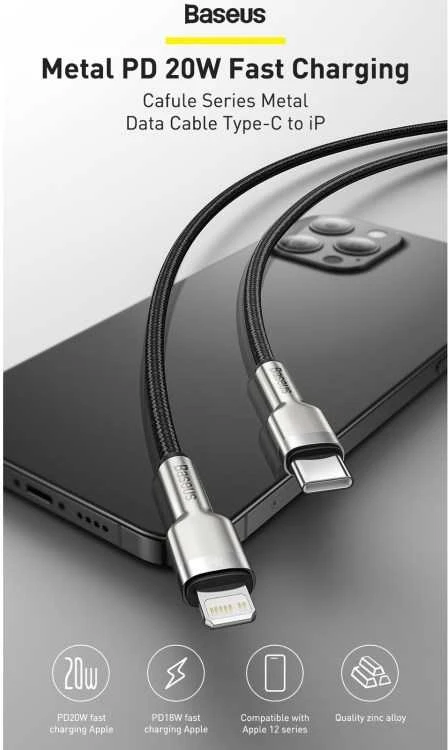 Baseus Cafule USB-C į Lightning kabelis PD 20W 2m - Baltas