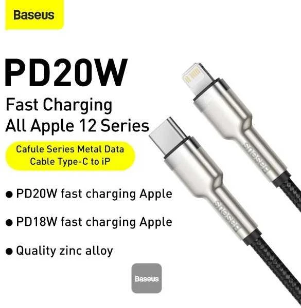 Baseus Cafule USB-C į Lightning kabelis 20W 2m - Juodas