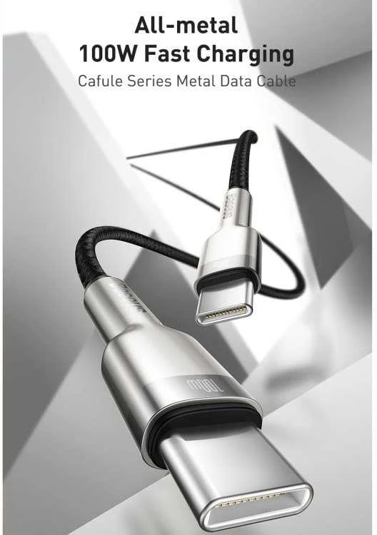 Kabelis USB C - USB C 2m 100W juodas Cafule Metal BASEUS