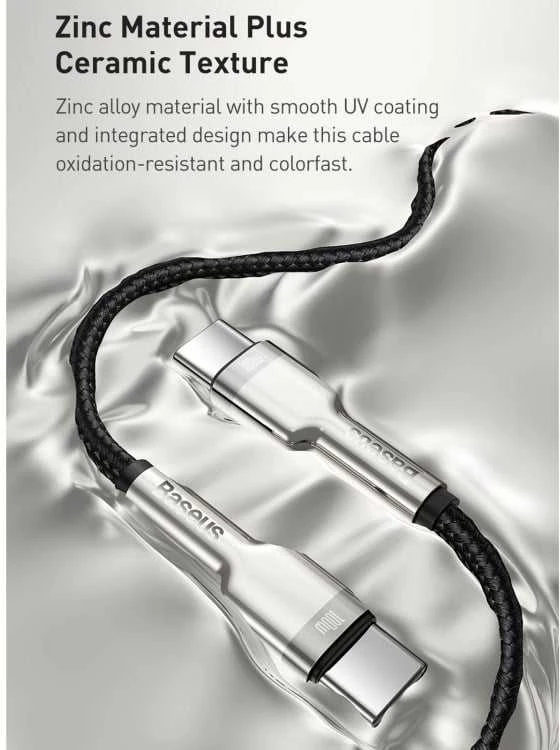 Kabelis USB C - USB C 1m 100W juodas Cafule Metal BASEUS