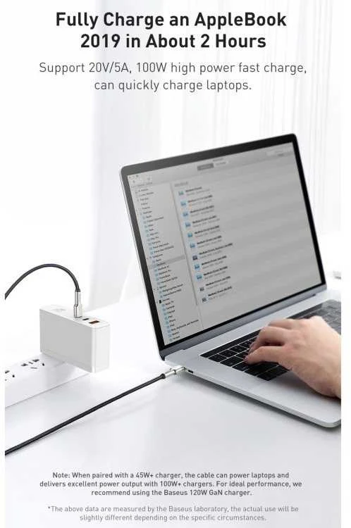 Kabelis USB C - USB C 2m 100W juodas Cafule Metal BASEUS