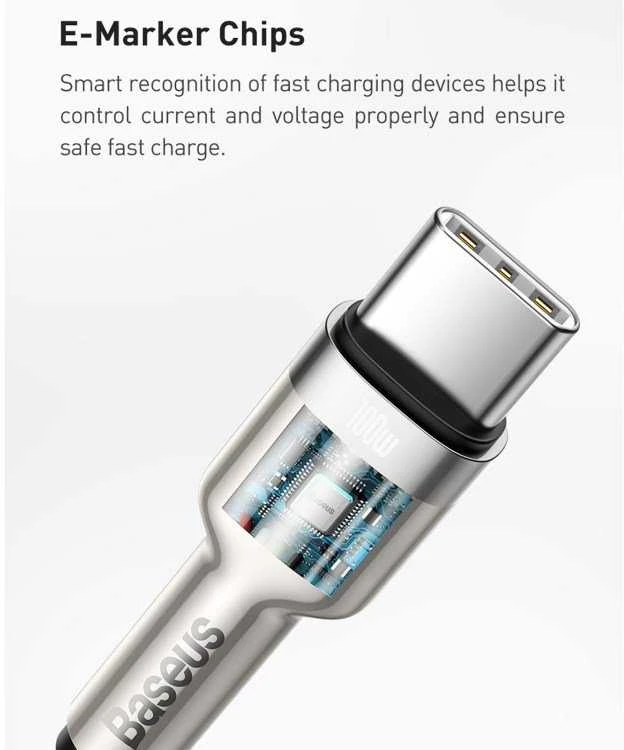 Kabelis USB C - USB C 2m 100W juodas Cafule Metal BASEUS
