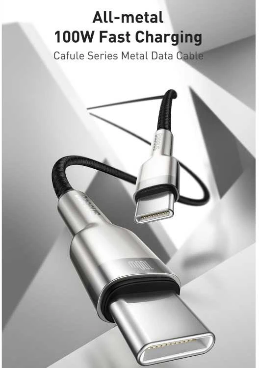 Kabelis USB C - USB C 1m 100W juodas Cafule Metal BASEUS
