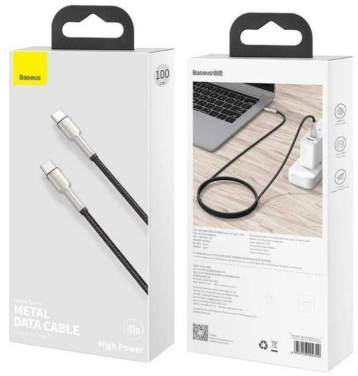 Kabelis USB C - USB C 1m 100W juodas Cafule Metal BASEUS
