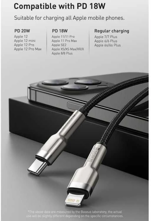 Baseus Cafule USB-C į Lightning kabelis PD 20W 1m - Juodas