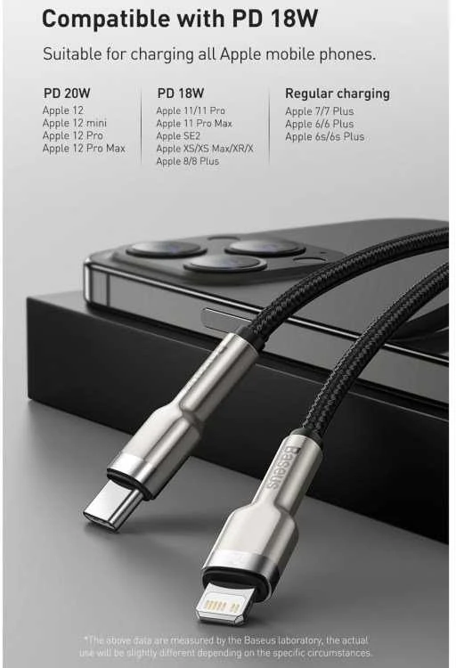 Baseus Cafule USB-C į Lightning kabelis PD 20W 1m - Baltas