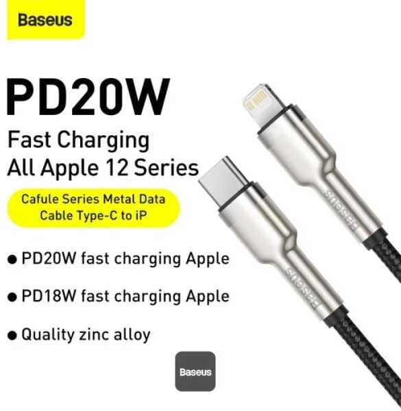 Baseus Cafule USB-C į Lightning kabelis PD 20W 1m - Juodas