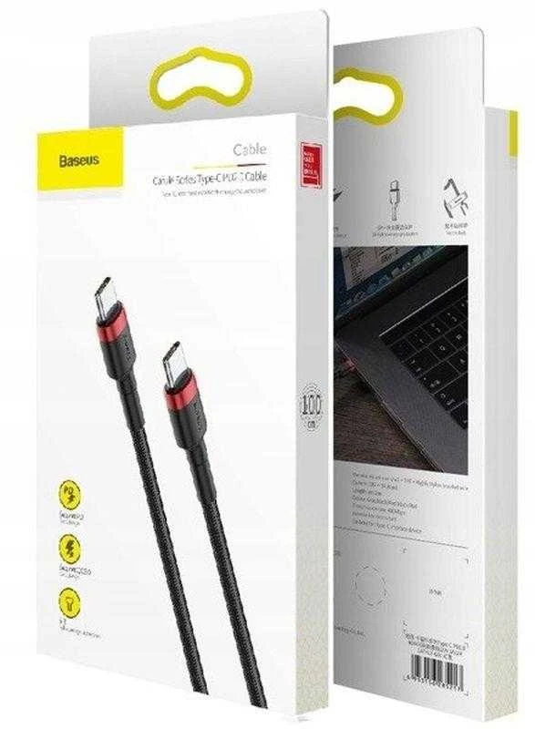 Kabelis Baseus USB2.0 C-USB C kištukas 1 m, su nailoniniu šarvu Cafule, raudonas/juodas