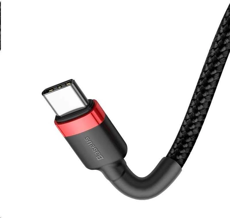 Kabelis Baseus USB2.0 C-USB C kištukas 1 m, su nailoniniu šarvu Cafule, raudonas/juodas