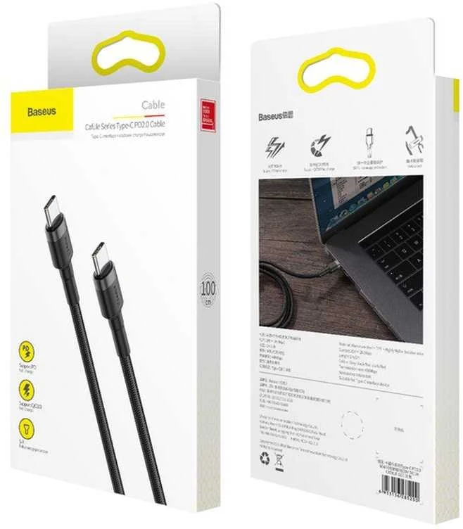 Baseus Cafule kabelis USB-C PD 2.0 QC 3.0 60W 1m - Juodas / Pilkas