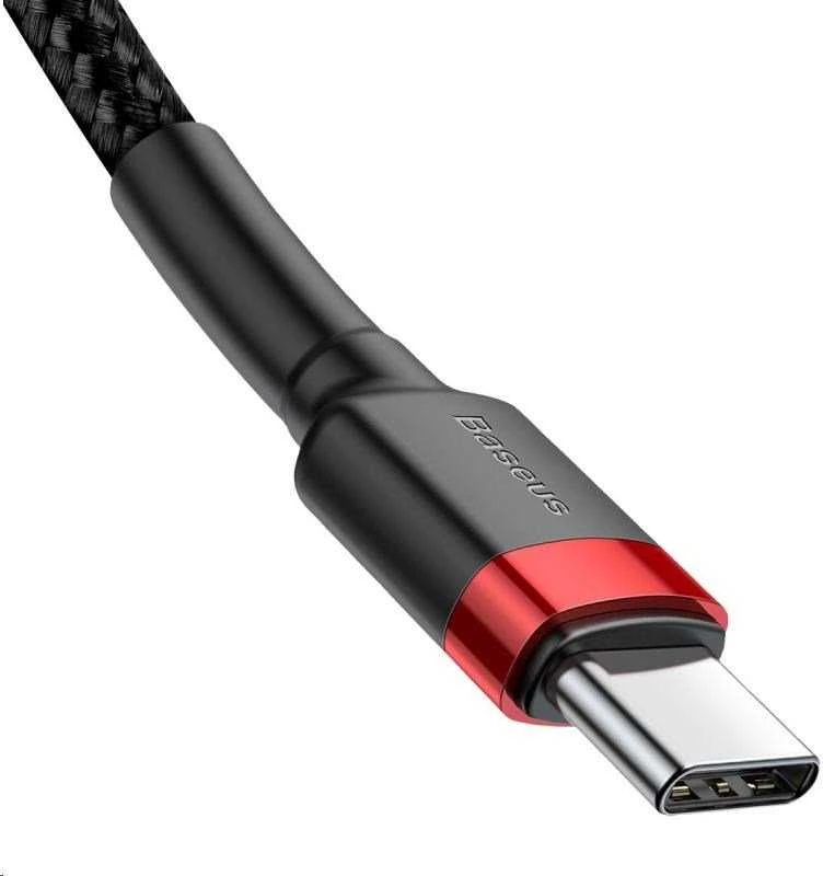 Kabelis Baseus USB2.0 C-USB C kištukas 1 m, su nailoniniu šarvu Cafule, raudonas/juodas