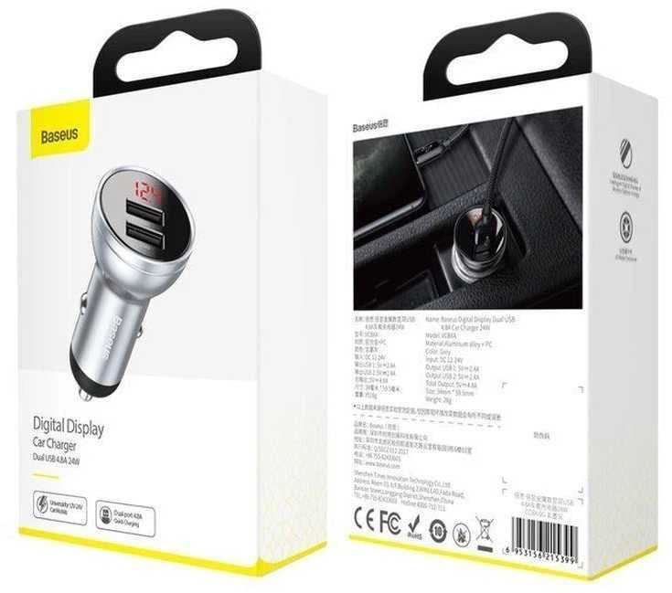 Baseus Automobilinis įkroviklis 2xUSB 4.8A 24 W - Sidabrinis
