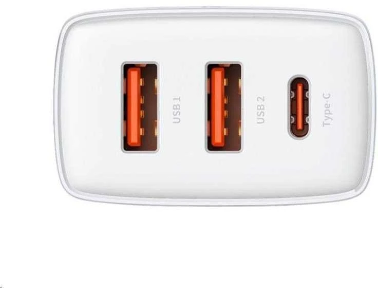 Baseus Sieninis įkroviklis 30W 2xUSB + USB-C QC3.0 PD3.0, baltas