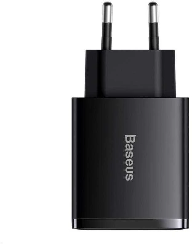 Baseus Sieninis įkroviklis 30W 2xUSB + USB-C QC3.0 PD3.0, juodas