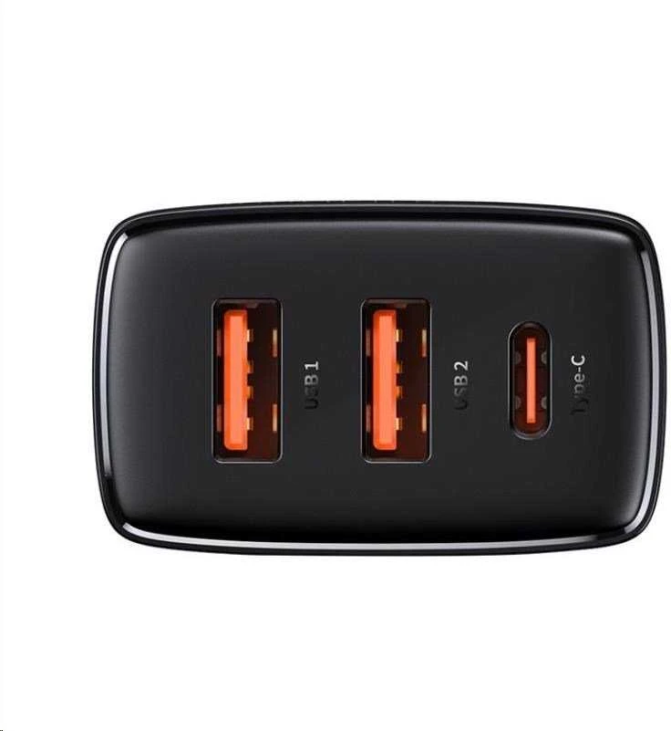 Baseus Sieninis įkroviklis 30W 2xUSB + USB-C QC3.0 PD3.0, juodas
