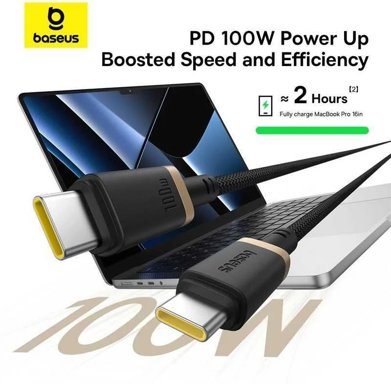 Baseus Dura Type C iki Type C 100 W greito įkrovimo laidas 1 m Juodas, Gold