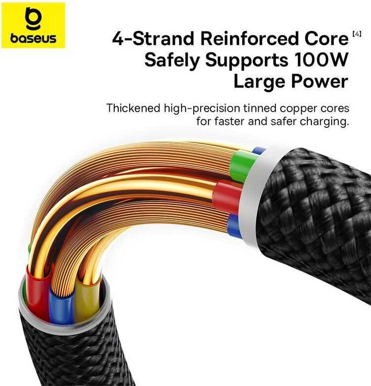 Baseus Dura Type C to Type C 100 W fast charging cable 1 m Juodas, Raudona