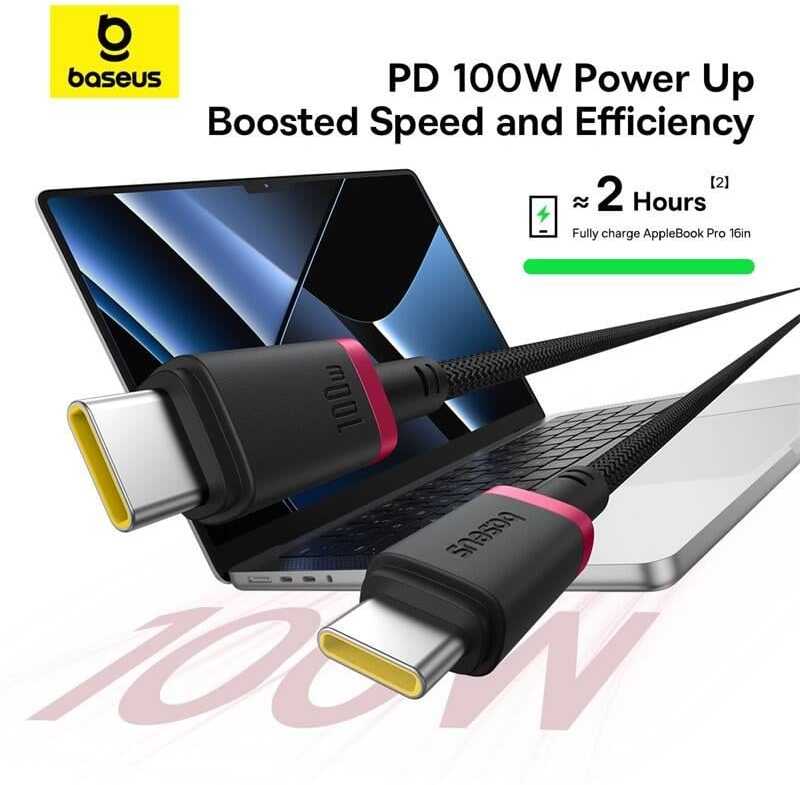 Baseus Dura Type C to Type C 100 W fast charging cable 1 m Juodas, Raudona