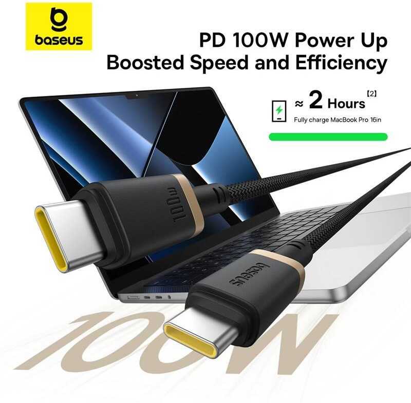Baseus Dura Type C iki Type C 100 W greito įkrovimo laidas 2 m Juodas, Gold
