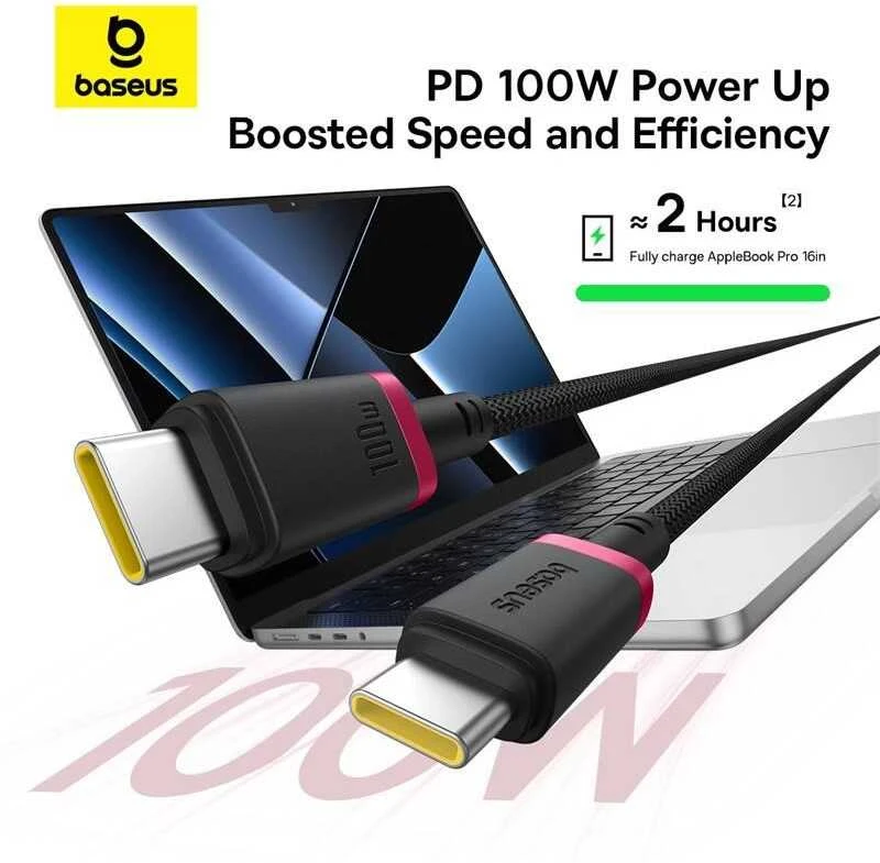 Baseus Dura Type C to Type C 100 W fast charging cable 2 m Juodas, Raudona