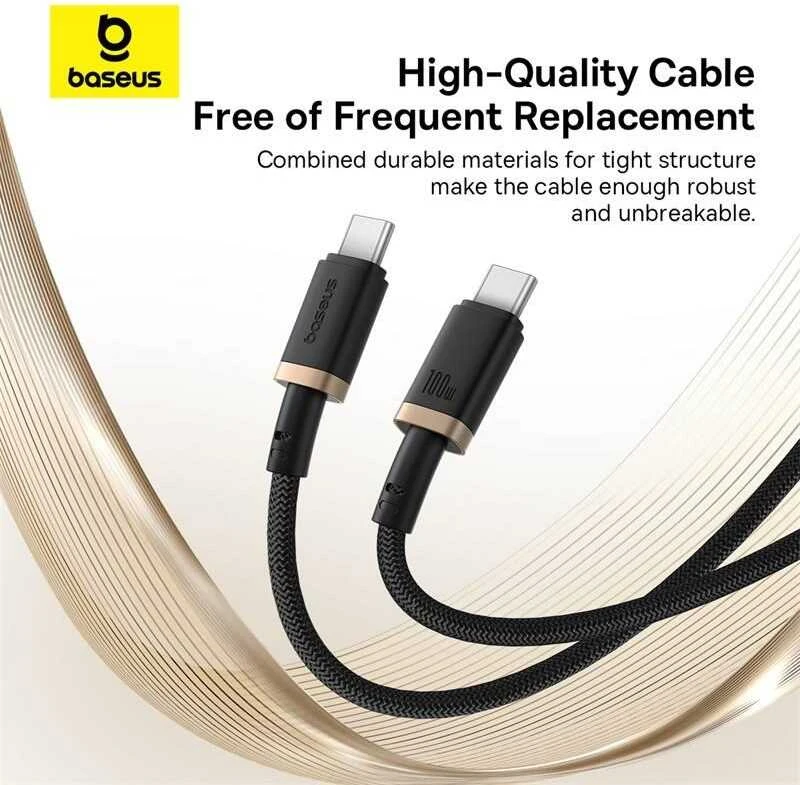 Baseus Dura Type C iki Type C 100 W greito įkrovimo laidas 1 m Juodas, Gold