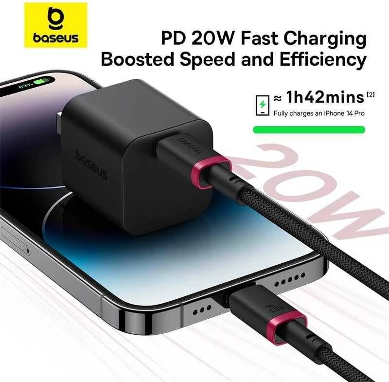 Baseus Dura Type C fast charging cable for iP 20 W 1 m Juodas, Raudona