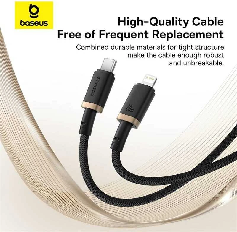 Baseus Dura USB-C - iP - USB-C to Lightning (7-pin) cable, 20 W, 2 m (juodas, auksinis)