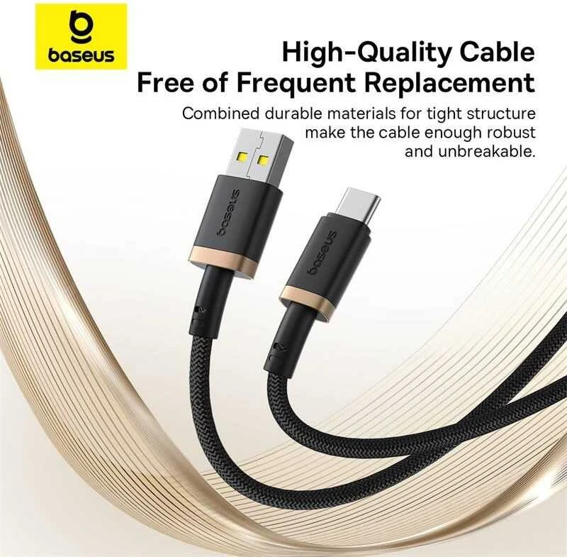 Baseus Dura USB Type A iki Type C 60 W greito įkrovimo laidas 2 m Juodas, Gold