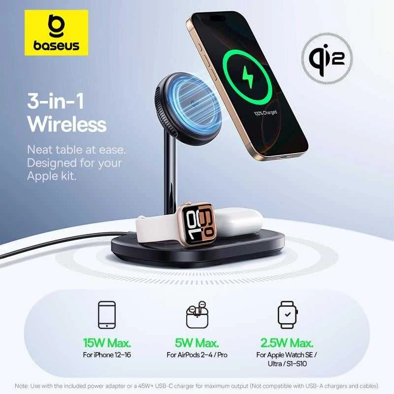 „Baseus EnerFill FS41 3in1“ aušinamas nešiojamas įkroviklis su ES kištuku, 45 W, USB-C į USB-C laidu - juodas