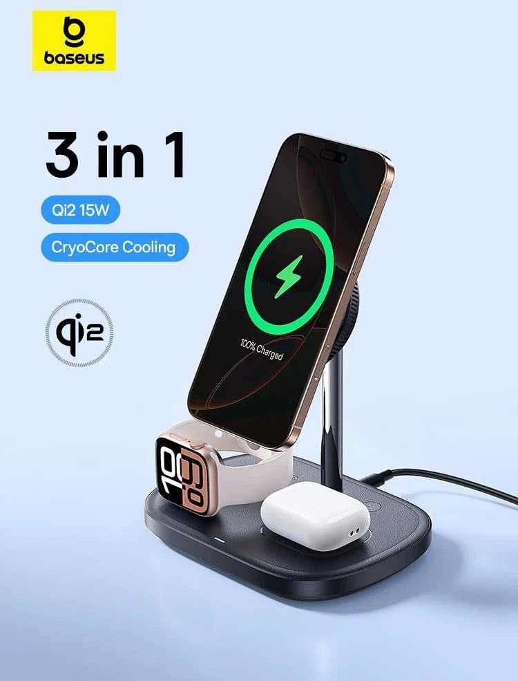 „Baseus EnerFill FS41 3in1“ aušinamas nešiojamas įkroviklis su ES kištuku, 45 W, USB-C į USB-C laidu - juodas