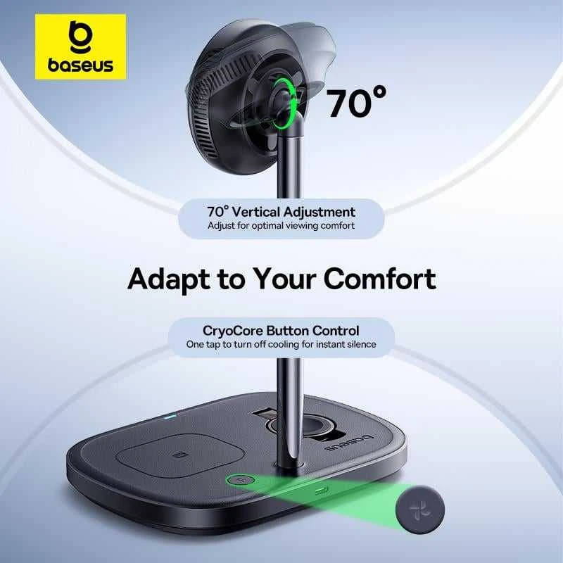 „Baseus EnerFill FS41 3in1“ aušinamas nešiojamas įkroviklis su ES kištuku, 45 W, USB-C į USB-C laidu - juodas