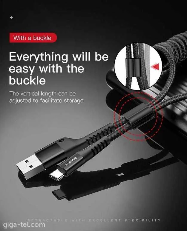 Kabelis Baseus spiralinis USB2.0 A kištukas - IP žaibo kištukas 1 m. su nailoniniu šarvu Fish ey