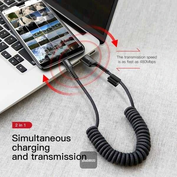 Kabelis Baseus spiralinis USB2.0 A kištukas - IP žaibo kištukas 1 m. su nailoniniu šarvu Fish ey
