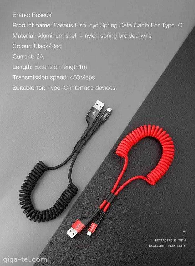 Kabelis Baseus spiralinis USB2.0 A kištukas - IP žaibo kištukas 1 m. su nailoniniu šarvu Fish ey