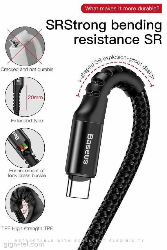 Kabelis Baseus spiralinis USB2.0 A kištukas - IP žaibo kištukas 1 m. su nailoniniu šarvu Fish ey