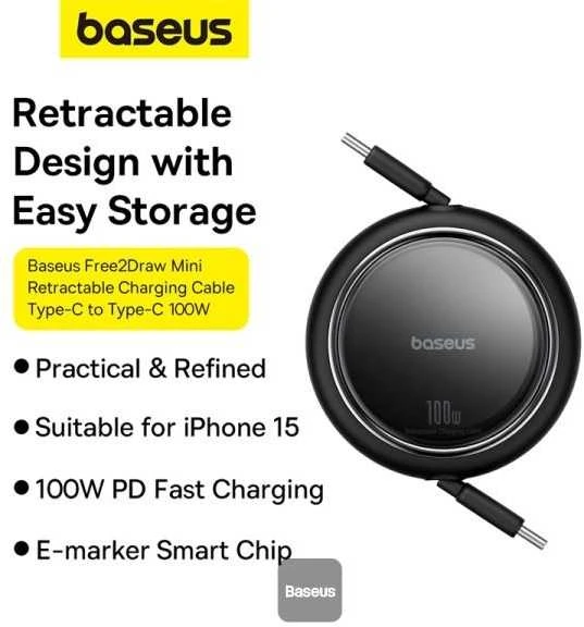 Laidas iš USB-C į USB-C Baseus Free2Draw, PD, 100 W, 1 m (juodas)