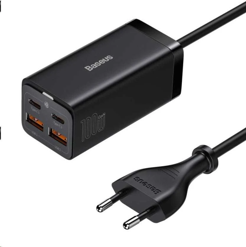 Baseus GaN3 Pro greitas universalus įkroviklis GaN 2 x C tipo USB / 2x USB 100W PD3.0, QC4.0+, AFC, juodas (CCGP000101)