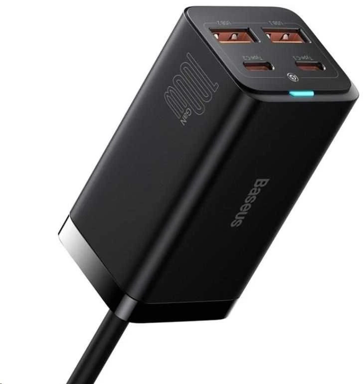 Baseus GaN3 Pro greitas universalus įkroviklis GaN 2 x C tipo USB / 2x USB 100W PD3.0, QC4.0+, AFC, juodas (CCGP000101)