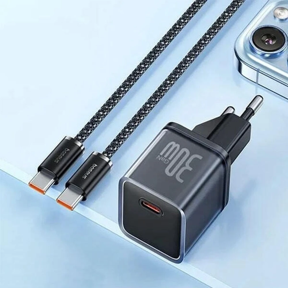 Baseus GaN5 30W su kablem 100W USB-C do USB-C - juoda