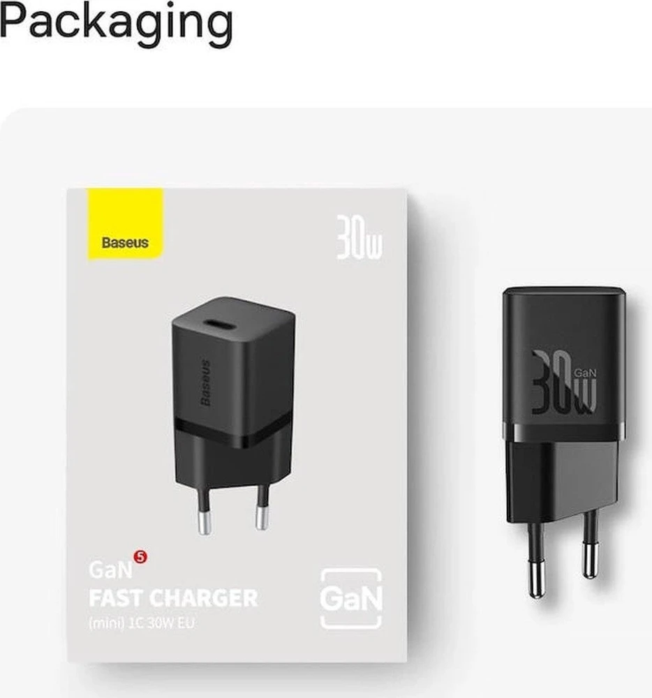 Baseus GaN5 30W su kablem 100W USB-C do USB-C - juoda