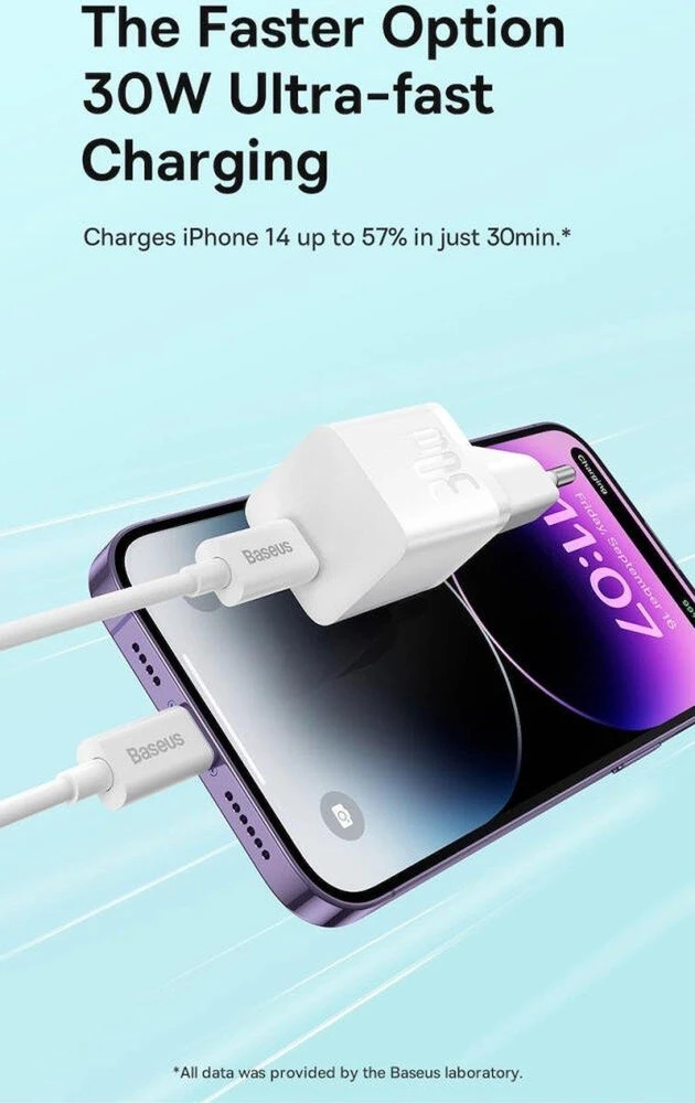 Baseus GaN5 30W su kablem 100W USB-C do USB-C - juoda