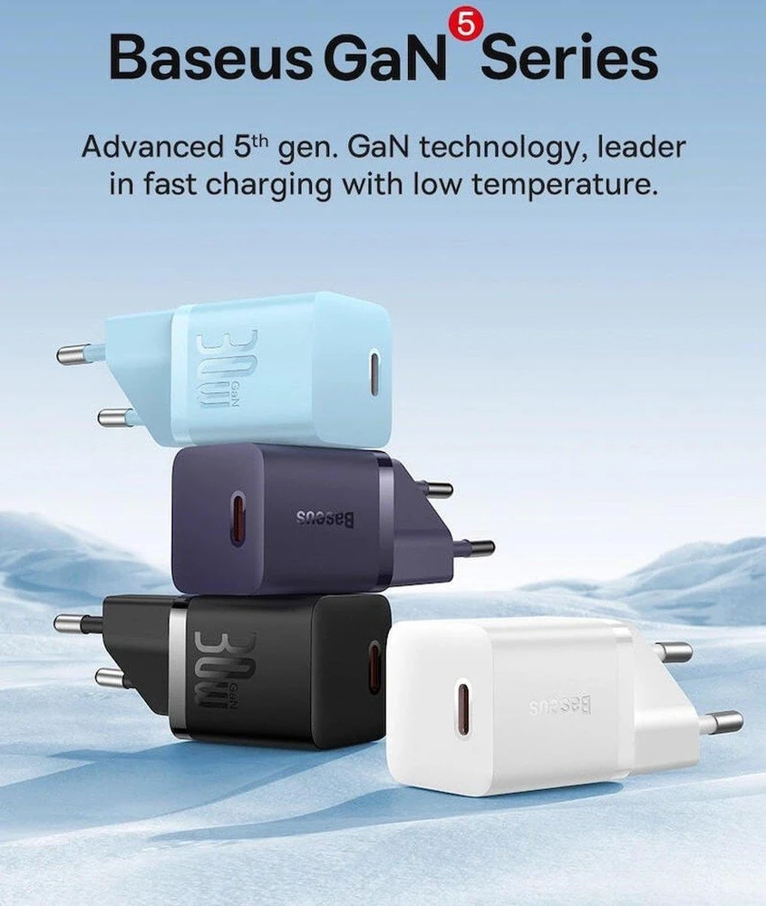 Baseus GaN5 30W su kablem 100W USB-C do USB-C - juoda