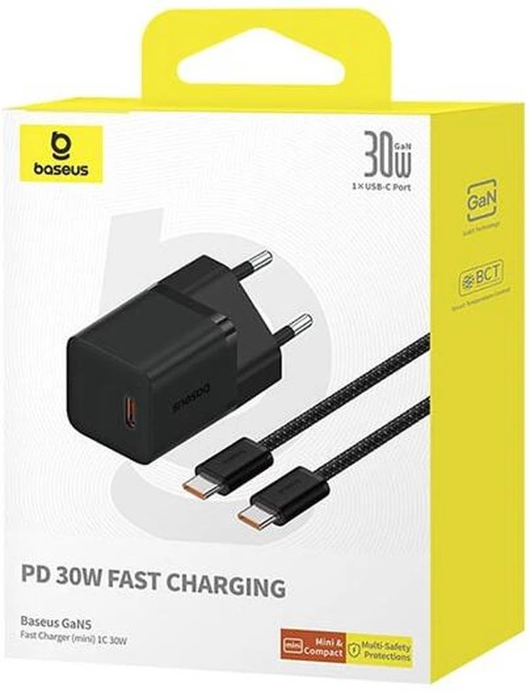 Baseus GaN5 30W su kablem 100W USB-C do USB-C - juoda