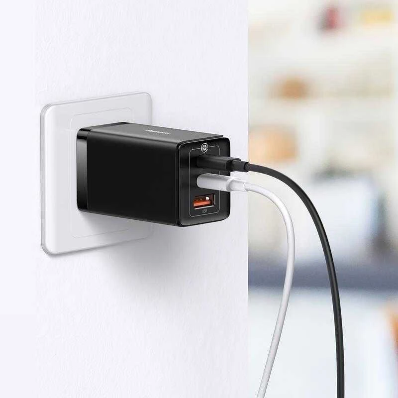 Baseus GaN5 Pro sieninis įkroviklis 2xUSB-C + USB 65W Juodas