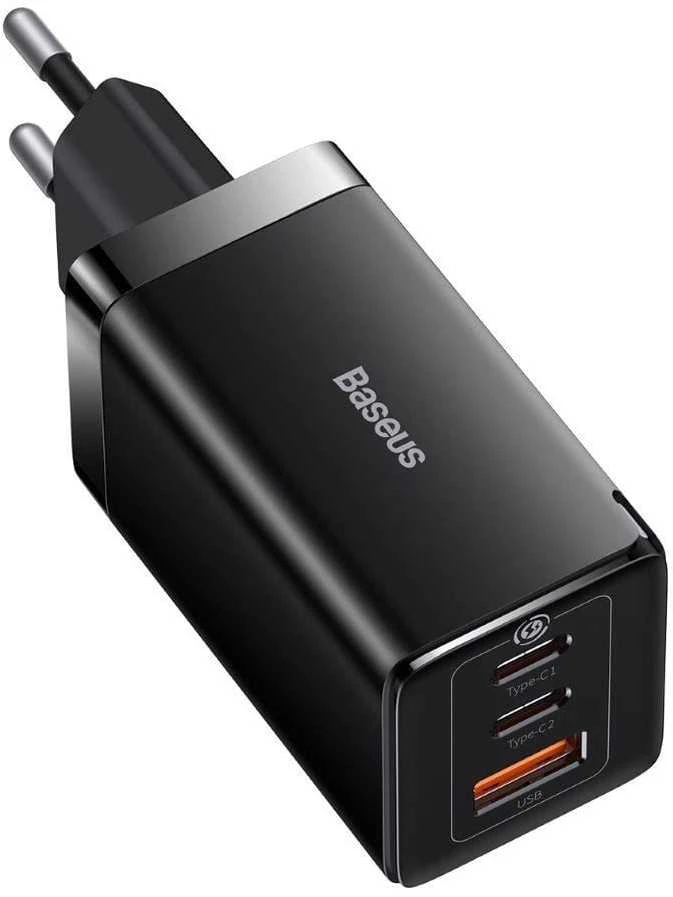 Baseus GaN5 Pro sieninis įkroviklis 2xUSB-C + USB 65W Juodas